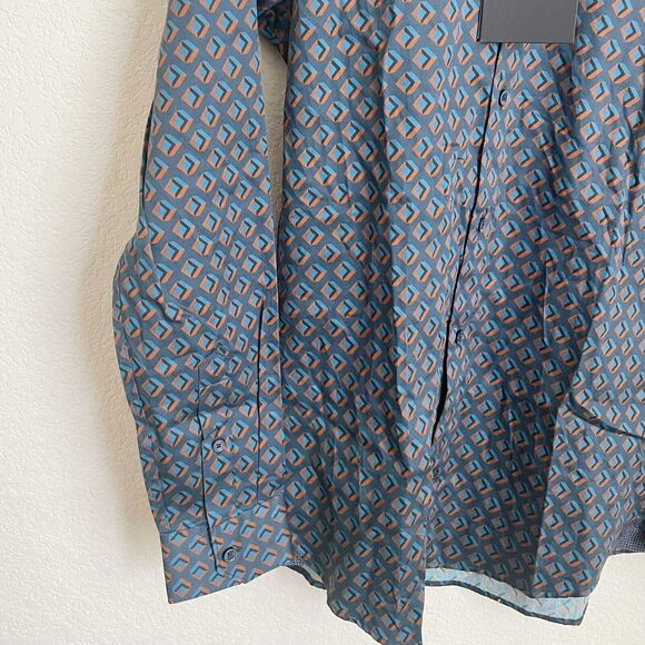 Ted Baker London Mens Long Sleeve Argyle Pattern Button Up Shirt Blue Size 1 - Picture 6 of 11